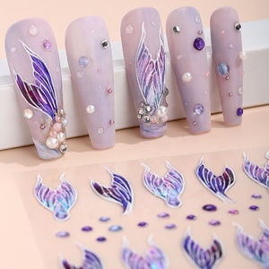 5D queue de sirène Floral 3D or autocollants Wayer transfert Nail Art décalcomanies <span class=keywords><strong>2023</strong></span> <span class=keywords><strong>ongles</strong></span> en plastique décoration Wayer transfert Nail Art - Product Image 3