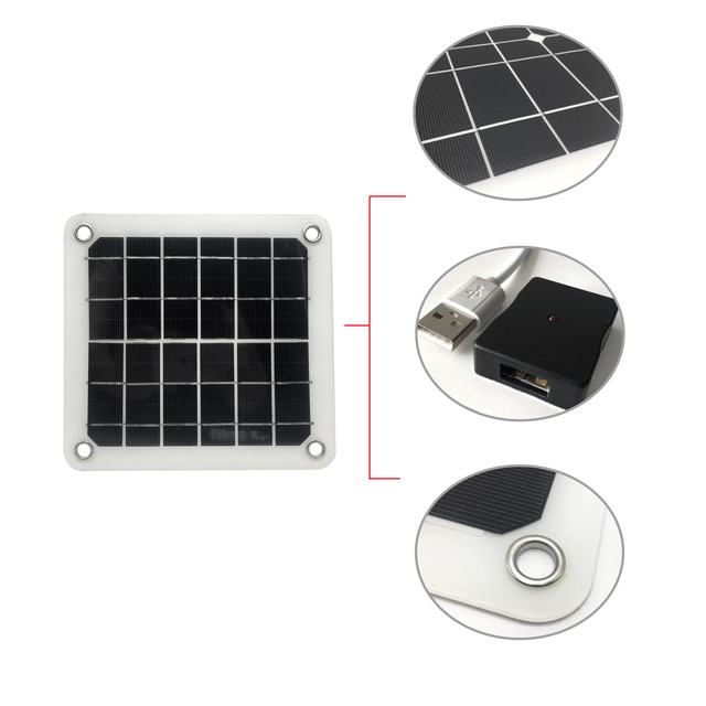 Portable Flexible Mini Mono Solar Panel 5W IP65 Waterproof 19% Efficiency USB Output for Bag Outdoor
