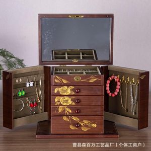 <b>Vintage</b> Solid Wood Jewelry <b>Box</b> With Lock And Mirror Large Capacity Display Storage Organizer For Desktop Use - Product Image 3
