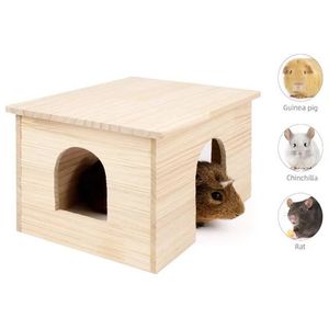 Casa para mascotas de madera maciza 30x24x17.5cm color natural para hámster, conejillo de indias, chinchilla, rata - Product Image 1