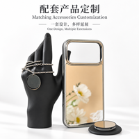 Ensemble d'accessoires pour téléphone tendance avec étui miroir personnalisé, support magnétique et collier en acier inoxydable imprimé