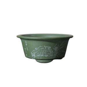 Miniature Bonsai <b>Pot</b> Green <b>Clay</b> Antique Style Thumb Sized Planter - Product Image 4