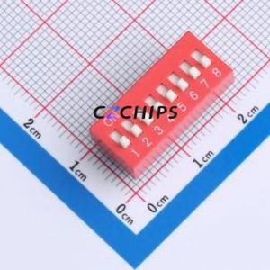 DS-8-R-T DIP Switch Through hole Component (THT),P=2.54mm Switch Flat Toggle, Raised Type Single Pole Single Throw 8 2.54mm - Product Image 1