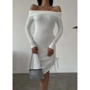 Vestido ajustado con hombros descubiertos, asimétrico, sexy, de alta elasticidad, para fiesta, con cintura natural - Product Image 2