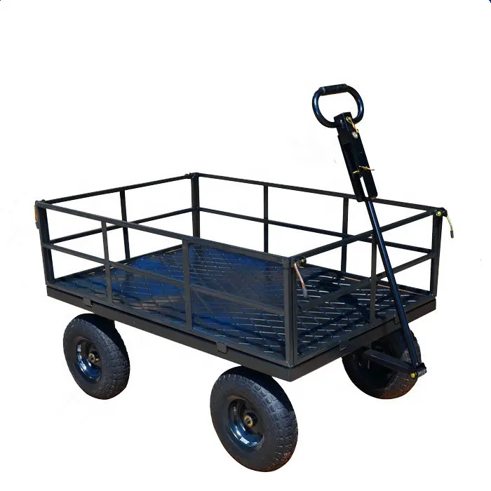 Chariot de jardin en acier de haute qualité, chariot utilitaire robuste à 4 roues
