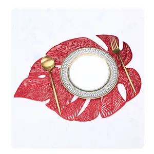 38cm gold vinyl non-slip waterproof washable table mats circle red round pvc placemat for decoration tables