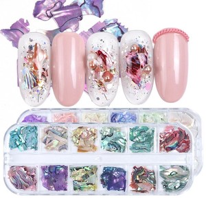 Éclats de coquillages 3D effet aurore pour nail art, boîte de 12 compartiments, flocons de coquillages colorés, accessoires de décoration pour ongles pour la conception de manucure en salon - Product Image 2