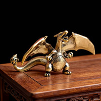 Statue vintage en bronze - Figurine animale - Petite figurine de dragon cracheur de feu - Décoration pour la maison ou pour le thé (tea pet)