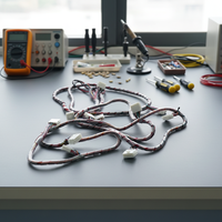 Rangkaian Kabel Multi-Pin Berwarna-warni dengan Konektor Multi-Tipe dan Pembungkus Spiral untuk Kontrol Industri Sepeda Motor