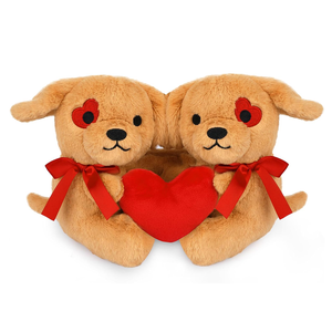 Juguetes <span class=keywords><strong>de</strong></span> amor Animal sosteniendo corazón suave rojo <span class=keywords><strong>dos</strong></span> lindo cachorro marrón con pajarita para mujer novia San Valentín perro <span class=keywords><strong>de</strong></span> peluche con corazón - Product Image 1