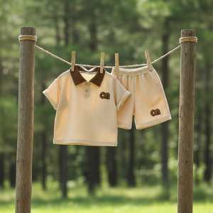 Set di Abbigliamento Sportivo Estivo di Alta Qualità per Ragazzi, Camicia Casual a Maniche Corte e Pantaloncini Stampati in Poliestere, Stile Occidentale - Product Image 4