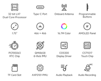 Carte de développement ESP32-S3 avec écran tactile AMOLED rond de 1,75 pouce, interface QSPI, et double microphone numérique intégré