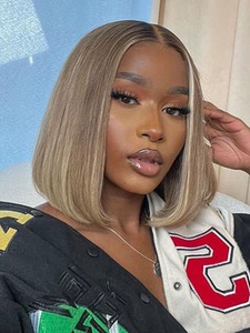 Perruque Bob Lace Frontale 13x4 en Cheveux Humains, Lisse, Brun <span class=keywords><strong>Champignon</strong></span> Clair avec Mèches Blondes, Densité 180%, Sans Colle - Product Image 3