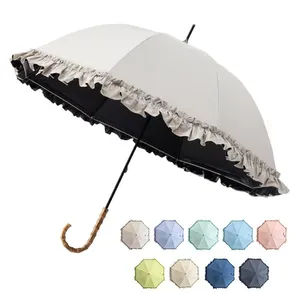 2023 20IN * 8K Dome Straight Umbrella Mix 9 Farben UV mit Trimm dekoration Holz J Form Griff Regen bekleidung Black Coat Umbrella