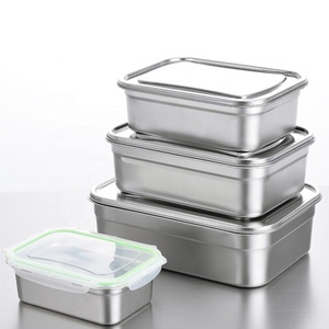 201 Preservation Box Food Organizer Freezer Keep Fresh Box Vacuum Food Sealed Pickle Lunchbox Stainless Steel Metal Modern