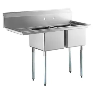 Lavello produttore personalizzato SS 304 in acciaio inox industriale <span class=keywords><strong>cucina</strong></span> commerciale 2 lavello a due scomparti - Product Image 1