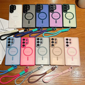 Fashion Frosted Lanyard Magnetic Mobile Phone <b>case</b> for Samsung S26 ultra S25 S24 FE A Series matte Wrist band <b>Strap</b> Back Cover - Product Image 1