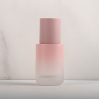 Flacon pompe en verre dégradé rose 30 ml pour lotion, fond de teint, emballage cosmétique, sous-embouteillage, sérigraphie mousse