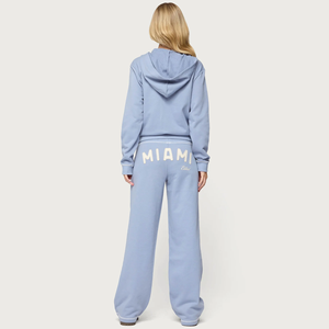 Tùy Chỉnh Hai Mảnh Loungewear Set Tracksuits Phụ Nữ Chất Lượng Cao Trang Phục Dài Tay Áo Zip up Crop Top Áo Và Chân Rộng Quần Set - Product Image 2