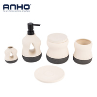 Ensemble de salle de bain avec brosse de toilette, distributeur de savon liquide, gobelet et porte-savon pour hôtel et usage domestique