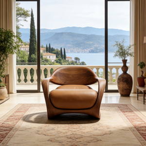 Sillón Individual de Estilo Moderno de Mediados de Siglo, Cojín de Cuero, Muebles Personalizables para Sala de Estar - Product Image 5