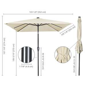 Parasol de jardin carré 9x9 pieds à énergie solaire avec éclairage LED, 8 baleines, manivelle inclinable, port USB et revêtement PA - Product Image 2