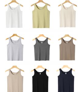 Fitness solide lâche équipage faux plaine col rond haut coton Spandex Boxy <span class=keywords><strong>Crop</strong></span> t-shirt Stringer femmes débardeur sans manches T-shirt - Product Image 5