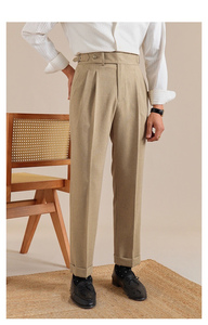 Limitations lin double pantalon plissé taille conception télescopique <span class=keywords><strong>Nabil</strong></span> nouveau printemps britannique hommes d'affaires décontracté jambe droite - Product Image 6