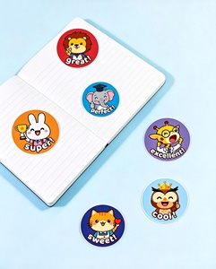 Autocollants de récompense en <span class=keywords><strong>vinyle</strong></span> personnalisés, écologiques et amusants pour enfants, étiquettes colorées d'animaux de dessin animé, autocollants motivants pour enfants - Product Image 5