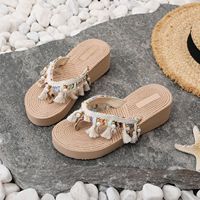 Sandales compensées d'été pour femmes, tissées à la main, à pampilles, rehaussantes, en mousse Vibram souple, pour le voyage et l'extérieur