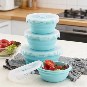 Lonchera Plegable de Silicona Libre de BPA, Apta para Microondas, Contenedor Portátil de Almacenamiento de Alimentos Bento, para la Escuela, Picnic, Campamento - Product Image 3