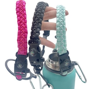 Hydro Flask Water Bottle Rope Nylon Braided Strap With Carabiner For Outdoor Use Black Rose Red Light Blue - Product Image 5