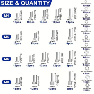 1018Pcs 304 Stainless Steel Internal Hex Screw Nut Washer Assortment Kit GBT71 Grade A Hand <b>Tool</b> <b>Set</b> - Product Image 3