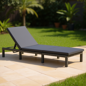 Lettino Prendisole in Polyrattan Antracite con Cuscino, Reclinabile, Arredo da Esterno per Patio, Design Moderno e Contemporaneo - Product Image 2