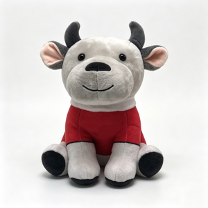 Peluche de toro personalizado, peluche de vaca gris, peluche de toro con camisa roja, peluche de animal de granja, lindo peluche de vaca sentada de dibujos animados - Product Image 4