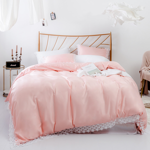 Juego de Ropa de Cama Nórdico Simple de Color Sólido con Borde de Encaje, Modal 100% Poliéster, Juego de Funda Nórdica de Lujo de Tres Piezas para Todas las Temporadas - Product Image 6