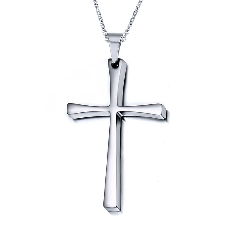 Fathers Day Men Jewelry Custom Gold Stainless Steel Cross Pendant Necklace