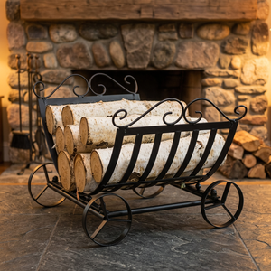 Porte-bûches classique en fer avec roues pour le stockage du bois de chauffage, forme rectangulaire, finition thermolaquée - Product Image 6