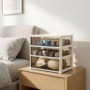 Meuble de rangement multifonctionnel en <span class=keywords><strong>plastique</strong></span> transparent à 3 niveaux pour sous-vêtements, <span class=keywords><strong>tiroirs</strong></span> empilables pour chambre à coucher - Product Image 4