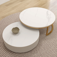 Nouveau design de meubles de salon en bois ronds et gigognes Table basse latérale en fil de fer Table basse ronde moderne en bois