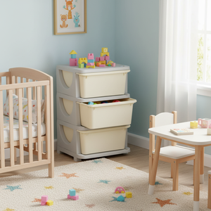 Organisateur de rangement pour jouets à 3 niveaux, blanc crème, durable, tiroirs spacieux pour chambre à coucher, crèche, salon, tout-petits, fabriqué en Chine, modèle - Product Image 3