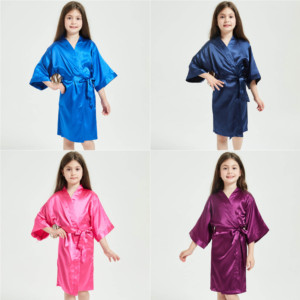 Women's Wedding Satin Blank Solid Color <strong>Robes</strong> <strong>Ladies</strong> Bridesmaid Silk <strong>Kimono</strong> <strong>Robe</strong> - Product Image 5