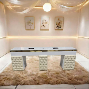 Mesa de <span class=keywords><strong>Manicura</strong></span> Doble de Mármol Moderna y Lujosa con Aspirador de Polvo y Luz, Estación de Trabajo Profesional para Salón - Product Image 3