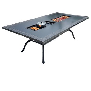 Bộ bàn ghế ăn ngoài trời bằng nhôm nguyên khối 6 người, kèm bếp nướng điện, nội thất sân vườn giản dị, dùng cho sân trong & vườn. - Product Image 2