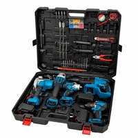 Ensemble d'outils électriques multifonction 5 pièces avec coffret rigide, 4 batteries, perceuse à percussion sans fil 21V, scie, visseuse pour atelier et travaux sur le terrain