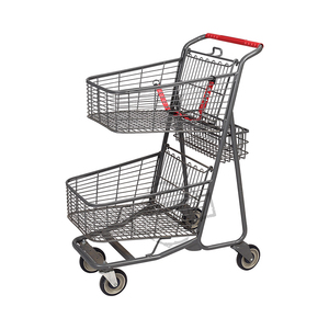 Supermercato minimarket carrello della spesa a due piani carrello a cesto spruzzato nero carrello a <span class=keywords><strong>ruote</strong></span> <span class=keywords><strong>con</strong></span> cesto in rete - Product Image 5