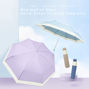 Parapluie de voyage minimaliste coréen avec bordure contrastée, protection UV UPF30+, coupe-vent, pliable en 3 sections, pour soleil et pluie - Product Image 3