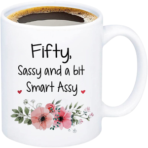 Regalo de 50 Años para Mujer - Taza de Cerámica con Diseño de Frases Divertidas, Capacidad de 301-400 ml, Color Blanco, para Mamá, Esposa, Decoración de Fiesta - Product Image 1