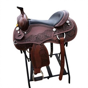 Silla de montar inglesa de cuero genuino hecha a mano y duradera con armazón de madera, para carreras, 4 estaciones, con alfombrillas para caballo, BS International NA79 SUS304 - Product Image 2