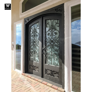 Portes doubles en fer forgé Ormate pour maisons, <span class=keywords><strong>porte</strong></span> d'entrée pivotante avec fenêtre en verre ouvrable, <span class=keywords><strong>porte</strong></span> extérieure pour la maison - Product Image 3